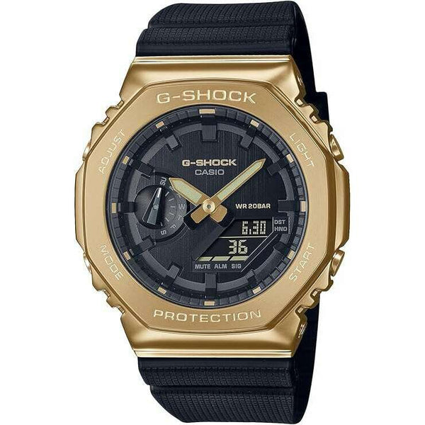 G-SHOCK GM-2100Gゴールド ブラック ラバーベルト時計 CASIO G-SHOCK METAL COVERED BLACK RUBBER STRAP GOLD MEN WATCH GM