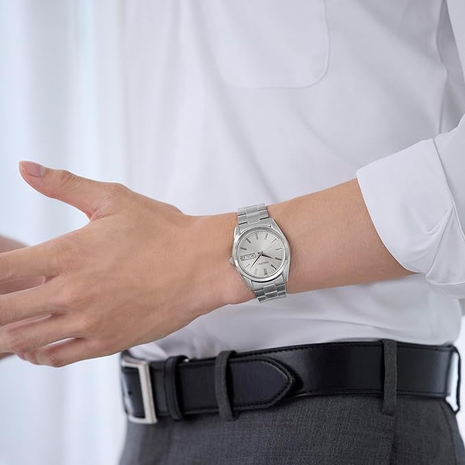 SEIKO SELECTION S SERIES DAY-DATE SILVER & CHAMPAGNE GOLD MEN WATCH SBTH007