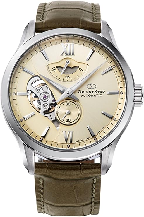 ORIENT STAR LAYERED SKELETON OPEN HEART LEATHER STRAP MEN WATCH RK-AV0B10G