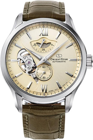 ORIENT STAR LAYERED SKELETON OPEN HEART LEATHER STRAP MEN WATCH RK-AV0B10G