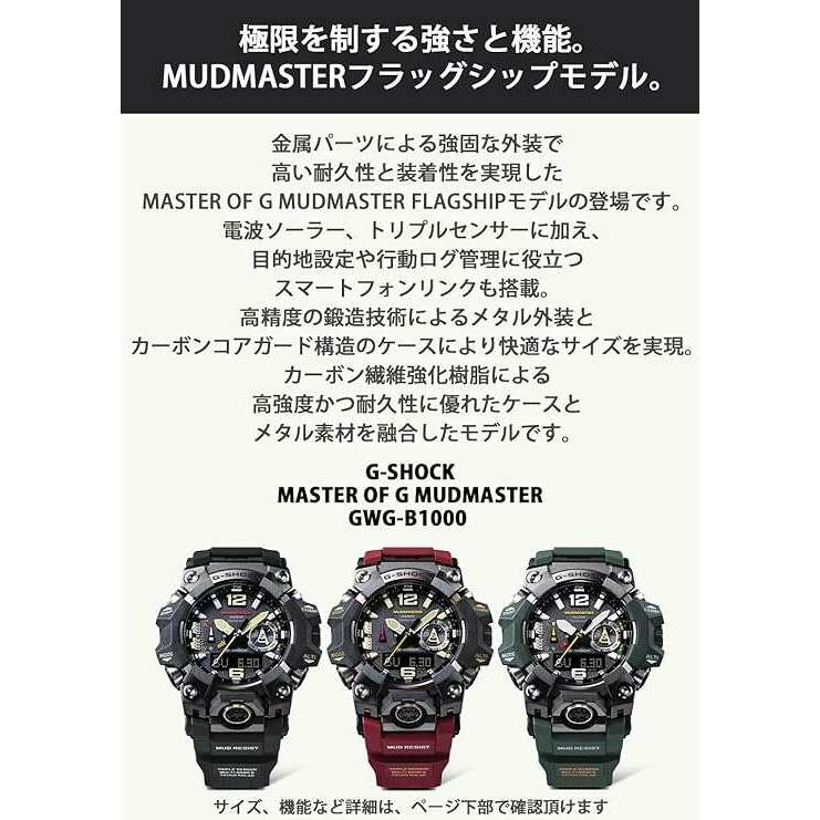 ROOK JAPAN:CASIO G-SHOCK MASTER OF G MUDMASTER SERIES ANALOG DIGITAL RED MEN WATCH GWG-B1000-1A4JF,JDM Watch,Casio G-Shock