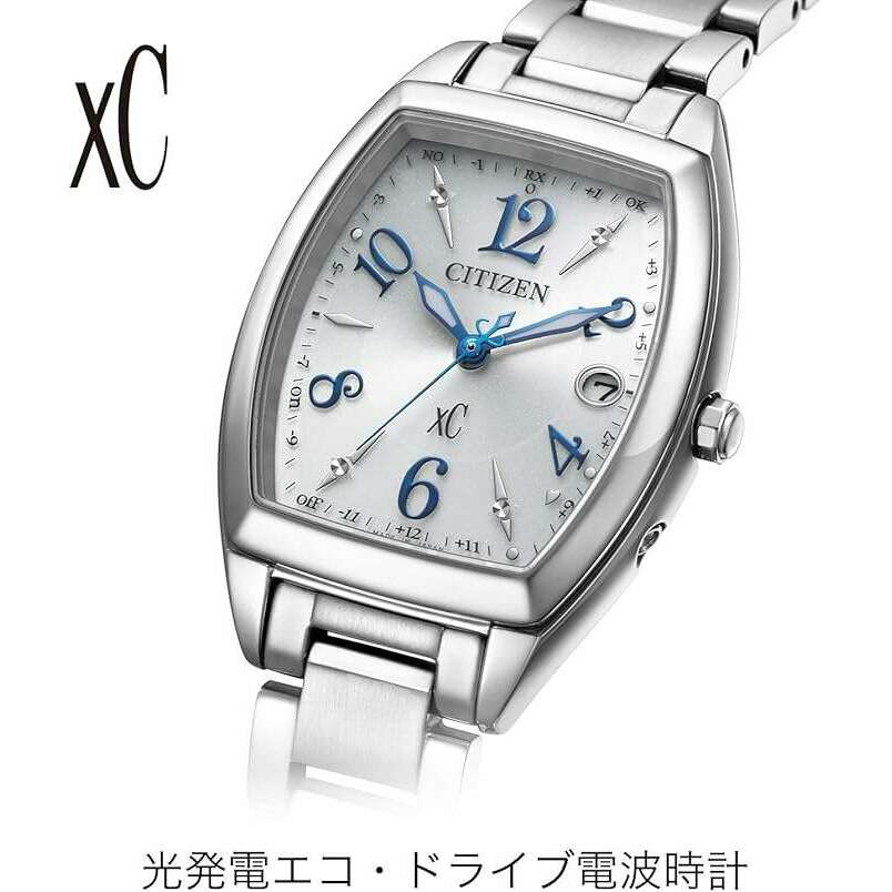 ROOK JAPAN:CITIZEN XC HAPPY FLIGHT SERIES ECO-DRIVE RADIO SOLAR TONNEAU SHAPED SILVER WATCH ES9391-54A,JDM Watch,Citizen xC
