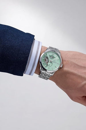 ORIENT STAR LAYERED SKELETON OPEN HEART SILVER & MINT GREEN MEN WATCH (LIMITED 400) RK-AV0B12E