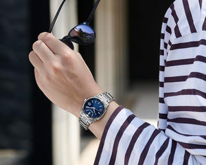 SEIKO SELECTION S SERIES SOLAR RADIO WAVE SILVER & BLUE MEN WATCH SBTM339