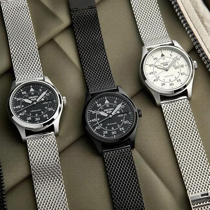 SEIKO 5 SPORTS FIELD SUITS STYLE MESH STRAP IVORY SILVER MEN WATCH SRPH21KC