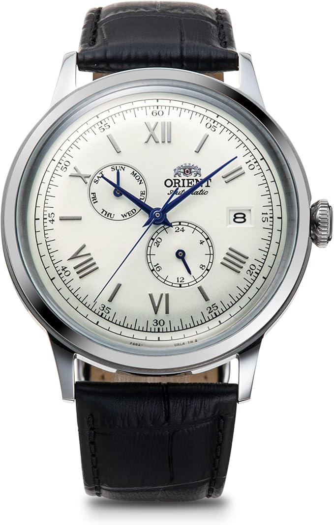 ORIENT BAMBINO AUTOMATIC LEATHER STRAP SILVER & WHITE MEN WATCH RN-AK0701S