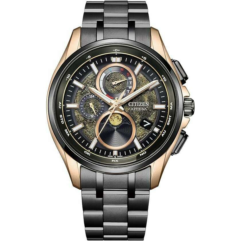 ROOK JAPAN:CITIZEN ATTESA RADIO SOLAR HAKUTO-R COLLABORATION BLACK & GOLD MEN WATCH BY1009-64Y,JDM Watch,Citizen Attesa