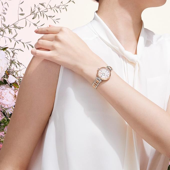 SEIKO LUKIA GROW SOLAR RADIO WAVE SILVER & PEONY PINK GOLD WOMEN WATCH SSQW082