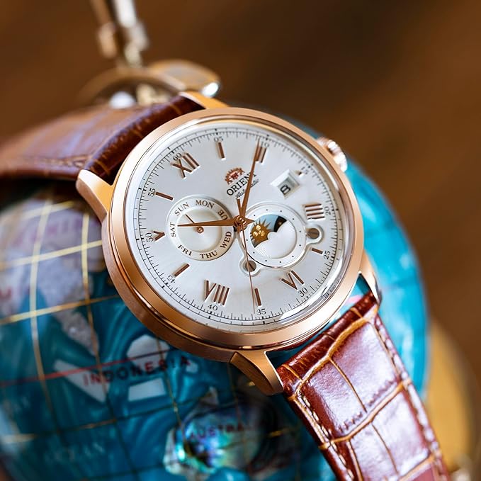 ORIENT BAMBINO SUN&MOON AUTOMATIC BROWN MEN WATCH (LIMITED 500) RN-AK0801S