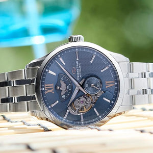 ORIENT STAR LAYERED SKELETON OPEN HEART SILVER & BLUE MEN WATCH RK-AV0B08L