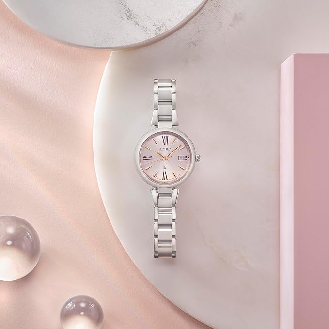 SEIKO LUKIA GROW SOLAR RADIO WAVE SILVER & PEONY PINK WOMEN WATCH SSQW081
