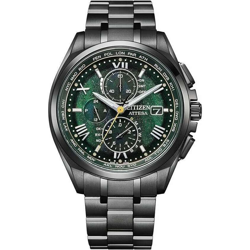 ROOK JAPAN:CITIZEN ATTESA CHRONOGRAPH LIGHT IN BLACK 2022 GREEN EDITION MEN WATCH (1500 LIMITED) AT8049-61W,JDM Watch,Citizen Attesa