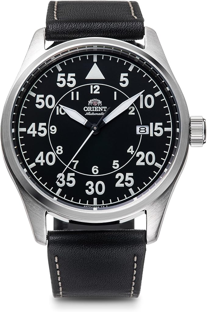 ORIENT AUTOMATIC FLIGHT BLACK LEATHER STRAP MEN WATCH RN-AC0H03B