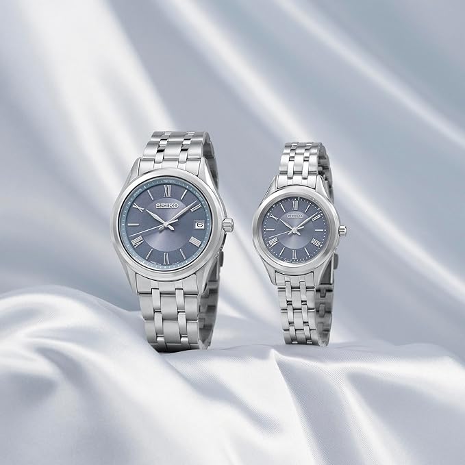 SEIKO SELECTION S SERIES SOLAR RADIO WAVE SILVER & BLUE GREY MEN WATCH SBTM359