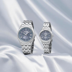 SEIKO SELECTION S SERIES SOLAR RADIO WAVE SILVER & BLUE GREY WOMEN WATCH SSDY049