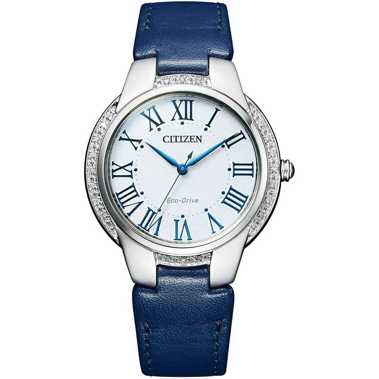 ROOK JAPAN:CITIZEN ECO-DRIVE SOLAR ANALOG BLUE LEATHER STRAP DIAMONDS LADIES WATCH EM0091-11B,JDM Watch,The Citizen