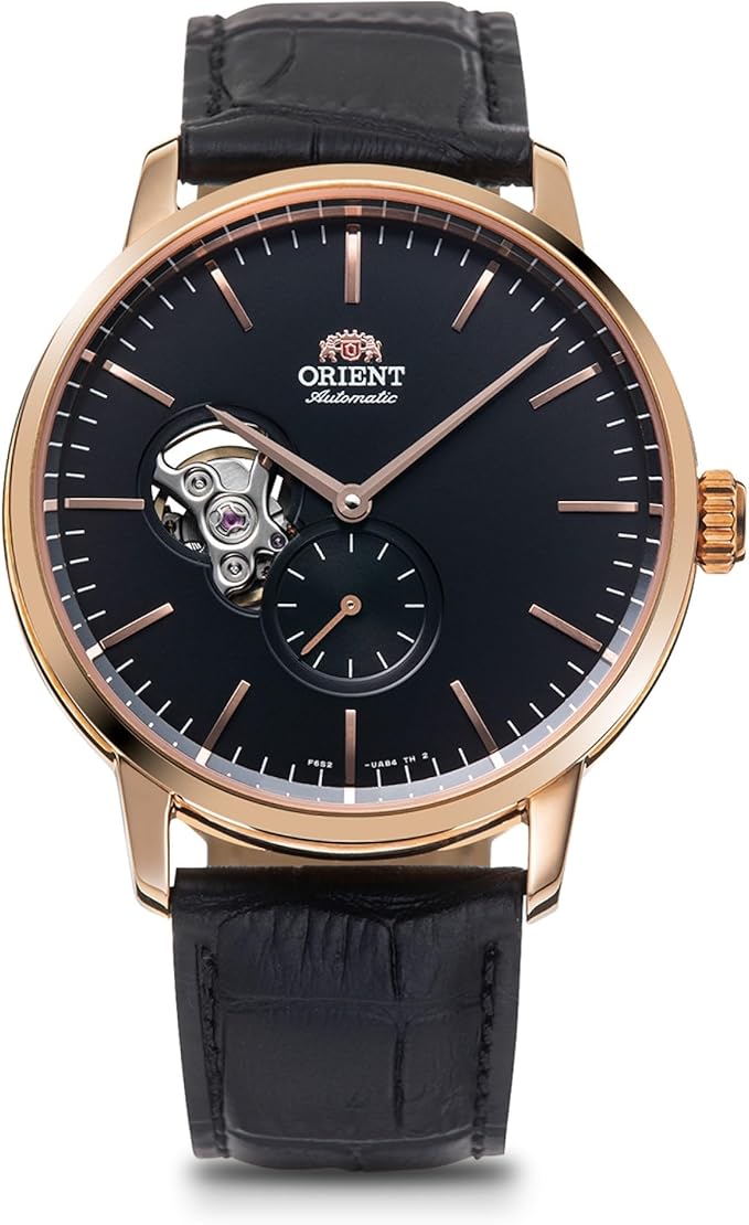 ORIENT BASIC CONCEPT AUTOMATIC OPEN HEART BLACK LEATHER STRAP MEN WATCH RN-AR0103B
