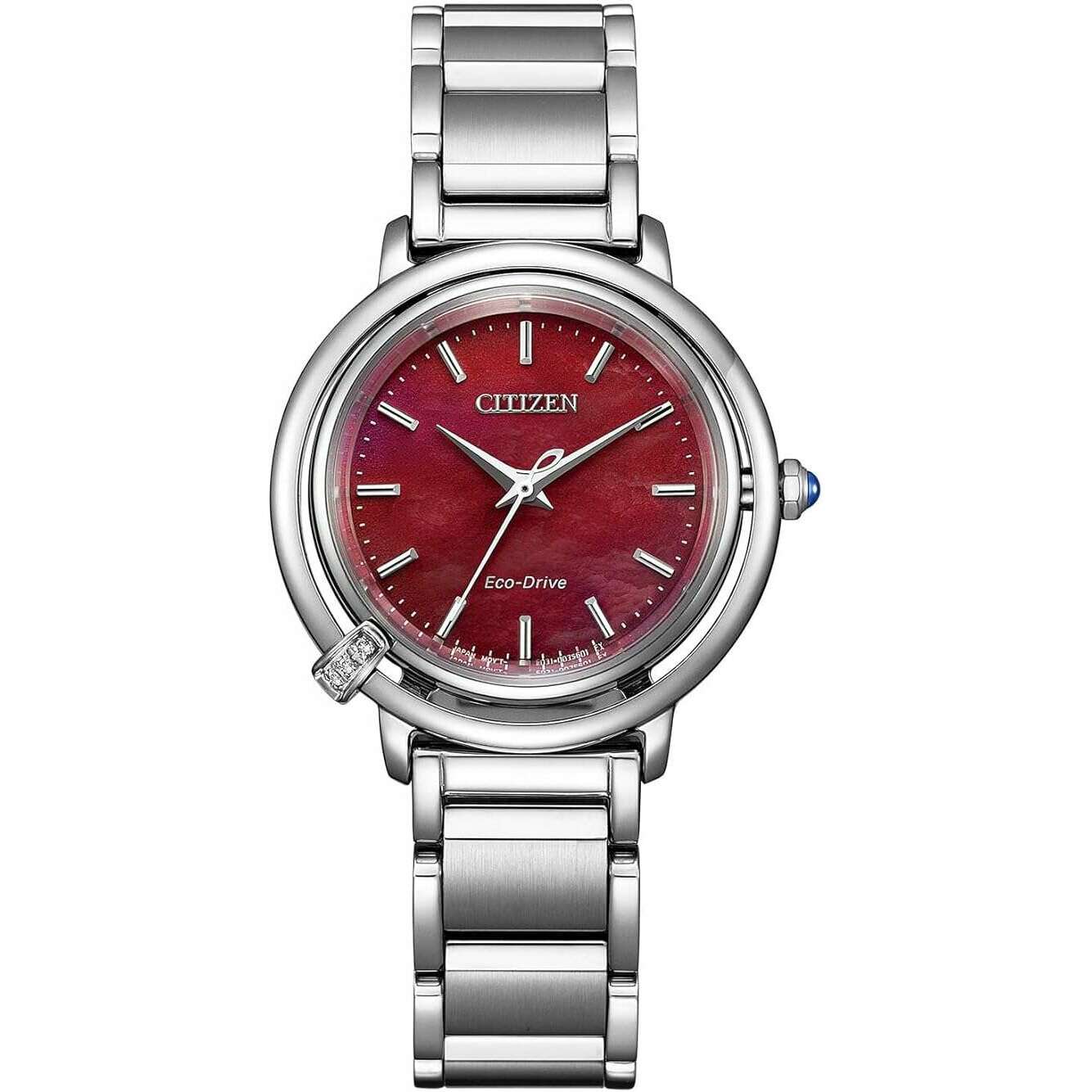ROOK JAPAN:CITIZEN L ARCLY COLLECTION ECO-DRIVE SOLAR SILVER STRAP RED DIAL LADIES WATCH EM1090-78X,JDM Watch,Citizen L