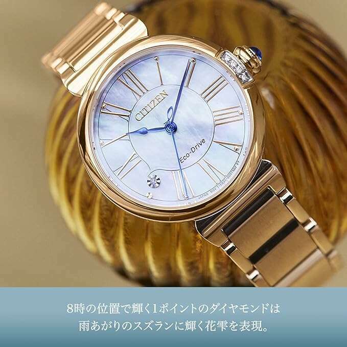 ROOK JAPAN:CITIZEN ECO-DRIVE DIAMONDS WARM GOLD STRAP PEARL COLORED DIAL LADIES WATCH EM1063-89D,JDM Watch,The Citizen