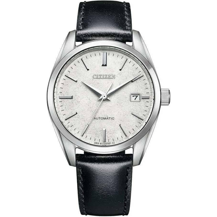 CITIZEN COLLECTION MECHANICAL SILVER FOIL LACQUER DIAL BLACK STRAP
