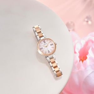SEIKO LUKIA GROW SOLAR RADIO WAVE SILVER & PEONY PINK GOLD WOMEN WATCH SSQW082