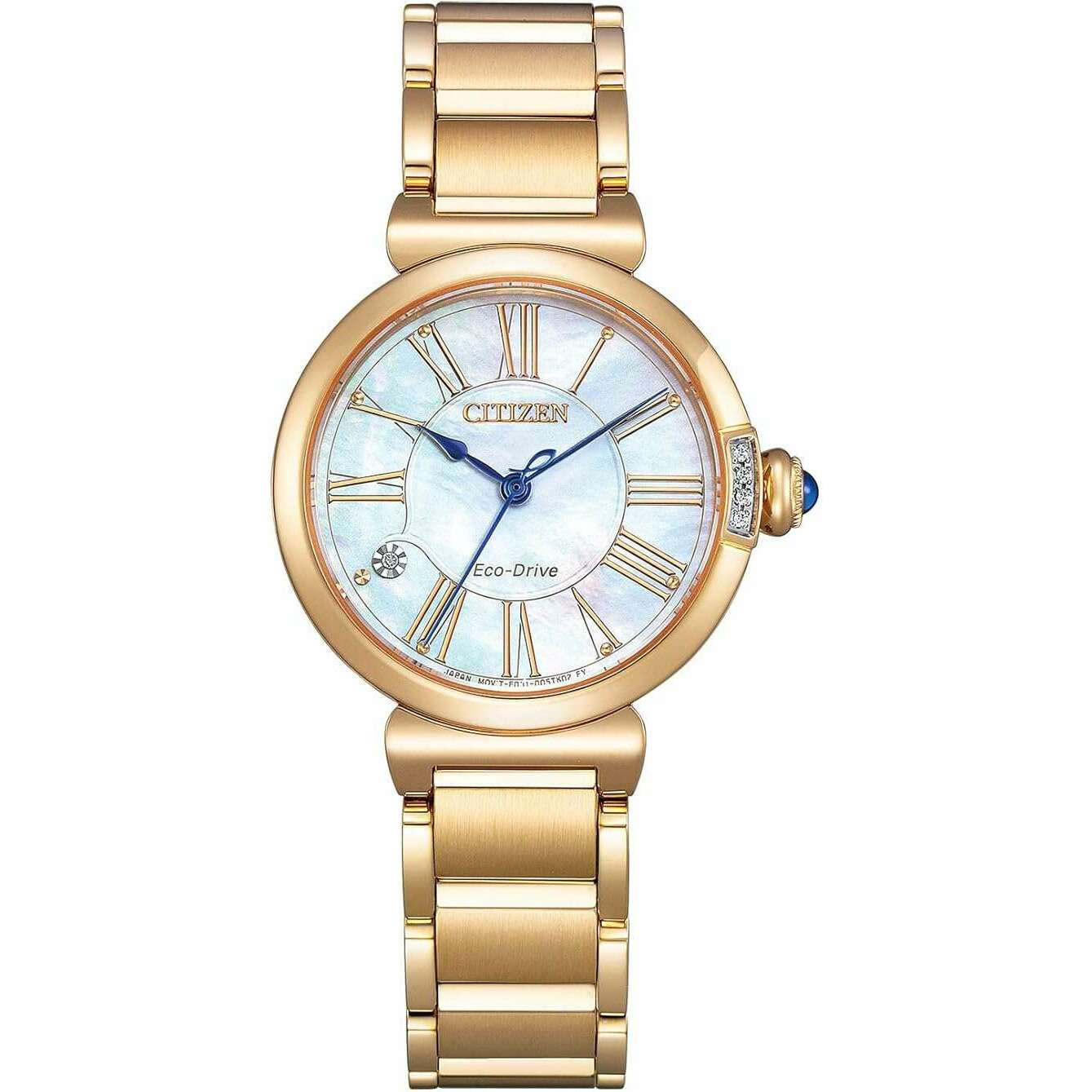 ROOK JAPAN:CITIZEN ECO-DRIVE DIAMONDS WARM GOLD STRAP PEARL COLORED DIAL LADIES WATCH EM1063-89D,JDM Watch,The Citizen