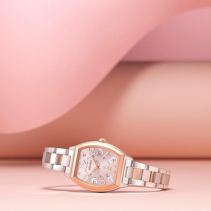 SEIKO LUKIA STANDARD COLLECTION TONNEAU-SHAPED SILVER & PINK GOLD WOMEN WATCH SSVW214