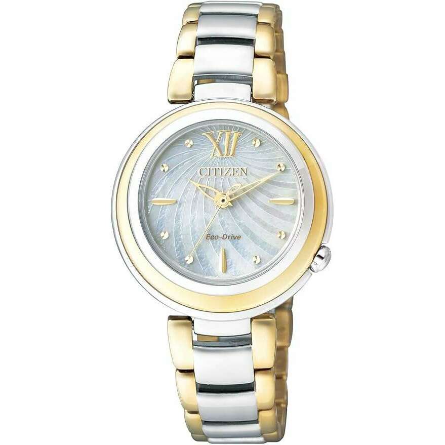 ROOK JAPAN:CITIZEN L ECO-DRIVE SOLAR SILVER & GOLD STRAP PEARL COLORED DIAL LADIES WATCH EM0339-85D,JDM Watch,Citizen L
