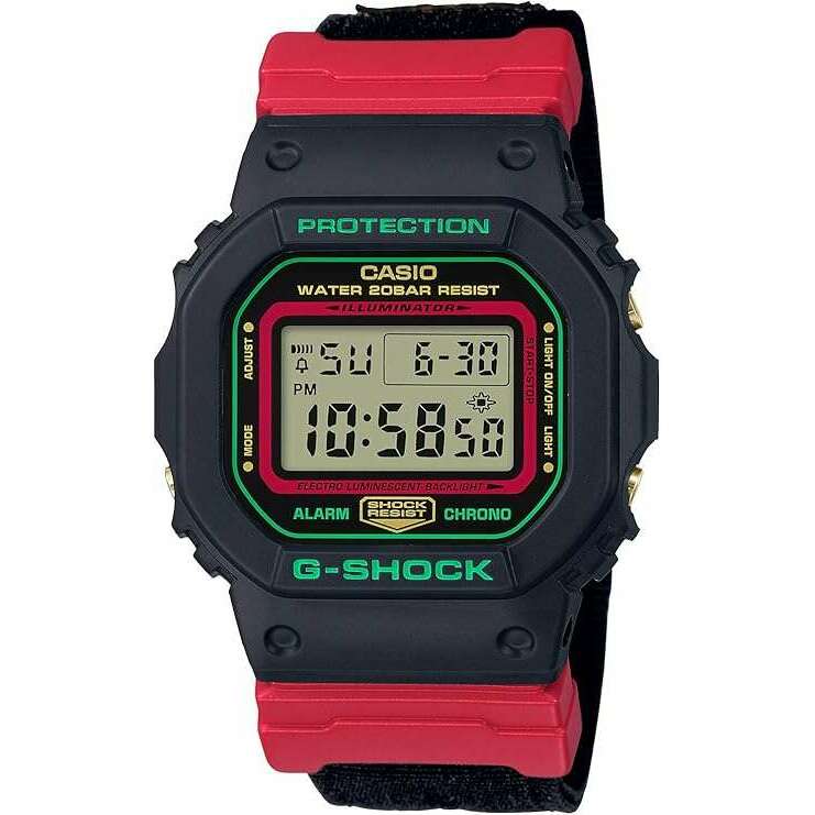 ROOK JAPAN:CASIO G-SHOCK THROWBACK 1990S DIGITAL FABRIC STRAP BLACK & RED MEN WATCH DW-5600THC-1JF,JDM Watch,Casio G-Shock