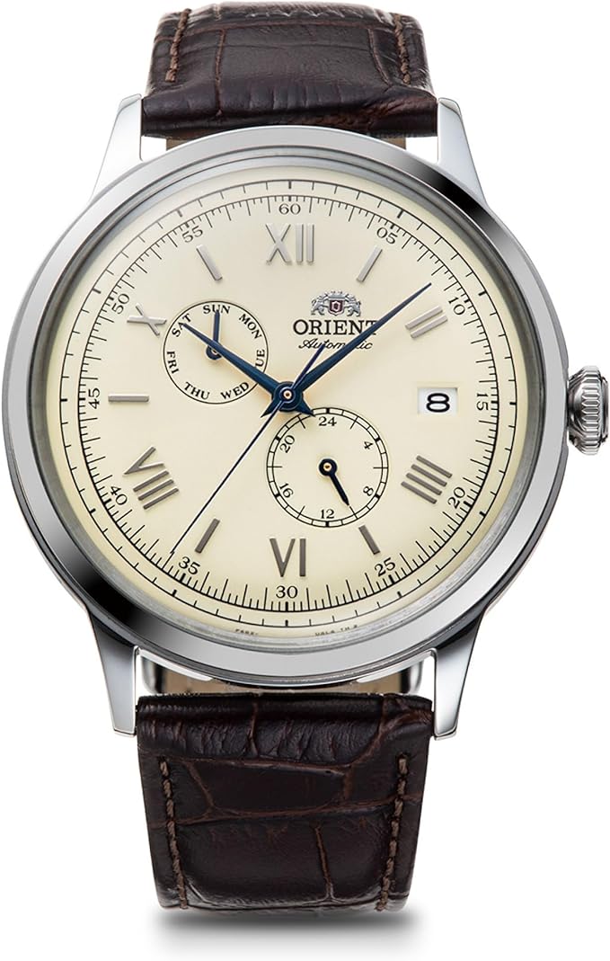 ORIENT BAMBINO AUTOMATIC BROWN LEATHER STRAP IVORY DIAL MEN WATCH RN-AK0702Y
