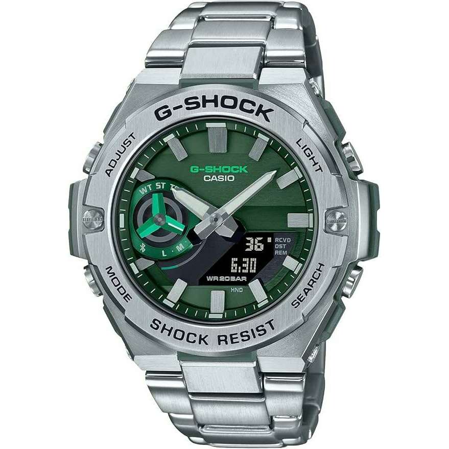 CASIO G-SHOCK G-STEEL BLUETOOTH SILVER & GREEN MEN WATCH GST
