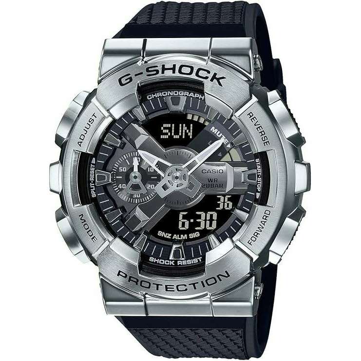 ROOK JAPAN:CASIO G-SHOCK METAL COVERED ANALOG DIGITAL DIAL BLACK & SILVER MEN WATCH GM-110-1AJF,JDM Watch,Casio G-Shock