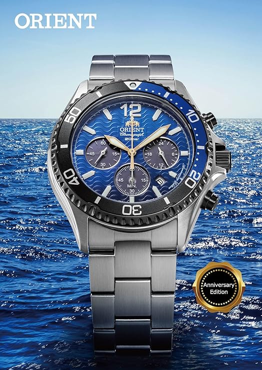 ORIENT MAKO SOLAR CHRONOGRAPH SILVER & BLUE MEN WATCH (LIMITED 300) RN-TX0208L