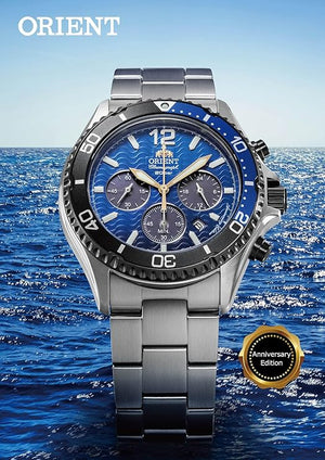 ORIENT MAKO SOLAR CHRONOGRAPH SILVER & BLUE MEN WATCH (LIMITED 300) RN-TX0208L
