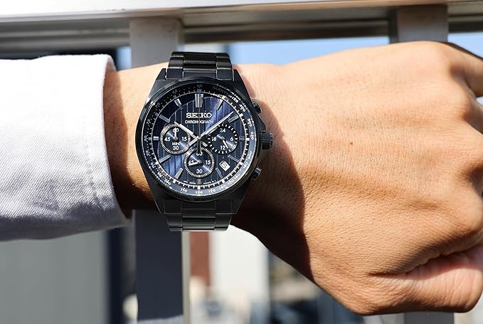 SEIKO SELECTION S SERIES STAINLESS STEEL CHRONOGRAPH BLACK & BLUE MEN WATCH SBTR035