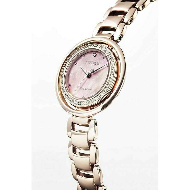 ROOK JAPAN:CITIZEN ECO-DRIVE ANALOG GOLDEN & PEARL STRAP SAKURA PINK DIAL LADIES WATCH EM0904-58W,JDM Watch,The Citizen