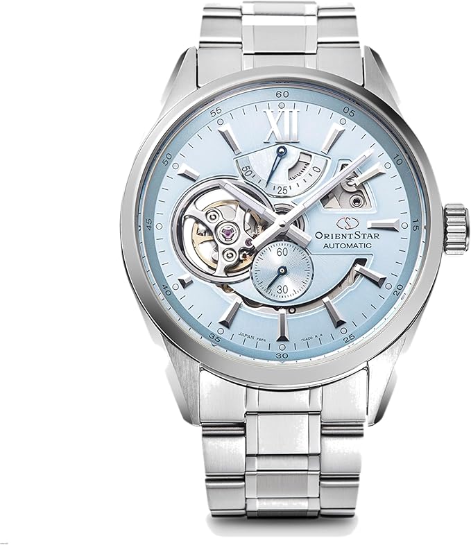 ORIENT STAR MODERN SKELETON OPEN HEART SILVER & SKY BLUE MEN WATCH (LIMITED 350) RK-AV0127L