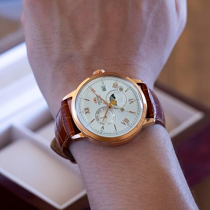 ORIENT BAMBINO SUN&MOON AUTOMATIC BROWN MEN WATCH (LIMITED 500) RN-AK0801S