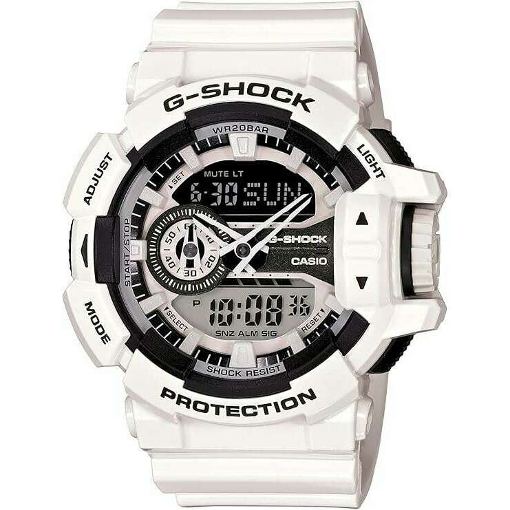 CASIO G-SHOCK WHITE STRAP ANALOG DIGITAL BLACK DIAL MEN WATCH GA