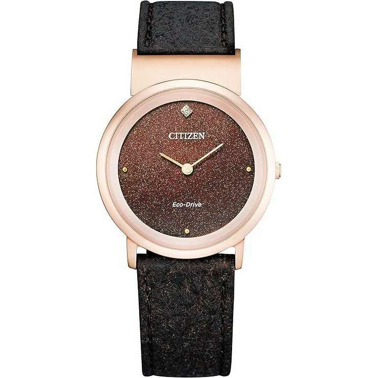ROOK JAPAN:CITIZEN ECO-DRIVE ANALOG BROWN RESIN/LEATHER STRAP LADIES WATCH EG7078-12X,JDM Watch,The Citizen