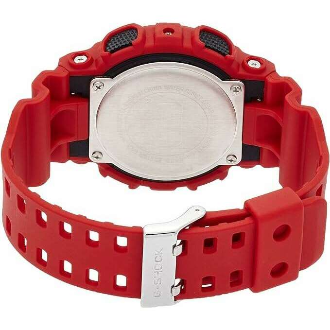 ROOK JAPAN:CASIO G-SHOCK DAY-DATE RED RUBBER STRAP BLACK ANALOG DIAL MEN WATCH GA-100B-4AJF,JDM Watch,Casio G-Shock