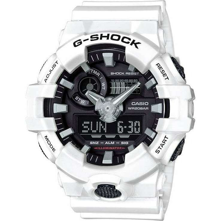 CASIO G-SHOCK WHITE RUBBER STRAP ANALOG DIGITAL BLACK DIAL MEN