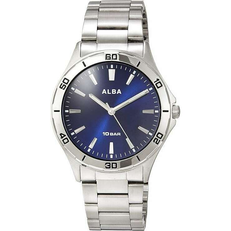 ROOK JAPAN:ALBA SPORTS ANALOG DOME INORGANIC GLASS SILVER STRAP BLUE DIAL MEN WATCH AQPK411,Fashion Watch,ALBA