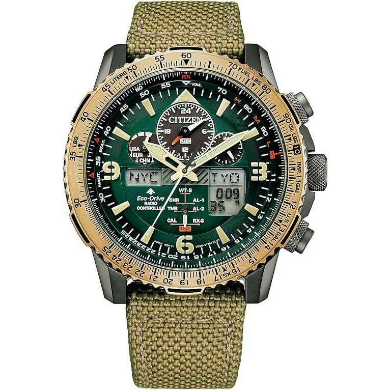 ROOK JAPAN:CITIZEN PROMASTER ECO DRIVE RADIO SLIDE RULE KHAKI MEN WATCH JY8074-11X,JDM Watch,Citizen Promaster
