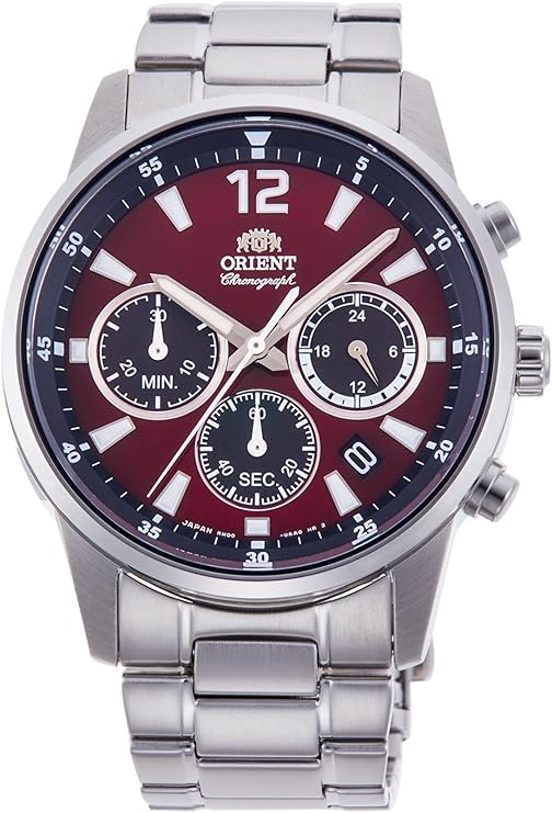 ORIENT CHRONOGRAPH SILVER & WINE RED MEN WATCH RN-KV0003R