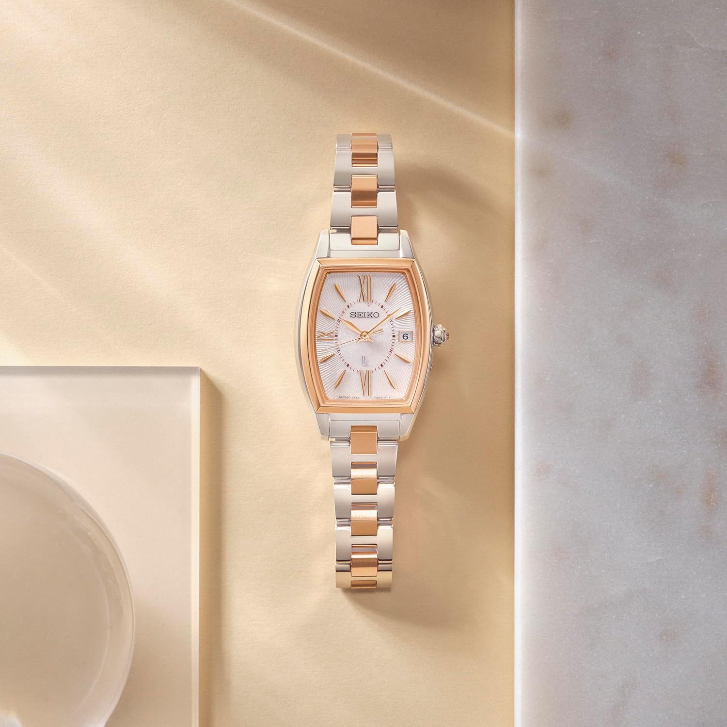 SEIKO LUKIA GROW SOLAR RADIO WAVE SILVER & PINK GOLD WOMEN WATCH SSVW230
