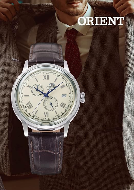 ORIENT BAMBINO AUTOMATIC LEATHER STRAP SILVER & WHITE MEN WATCH RN-AK0701S