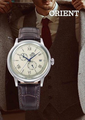 ORIENT BAMBINO AUTOMATIC LEATHER STRAP SILVER & WHITE MEN WATCH RN-AK0701S