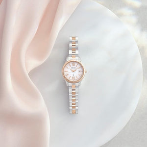 SEIKO LUKIA STANDARD COLLECTION SOLAR RADIO WAVE SILVER & PINK GOLD WOMEN WATCH SSVV082