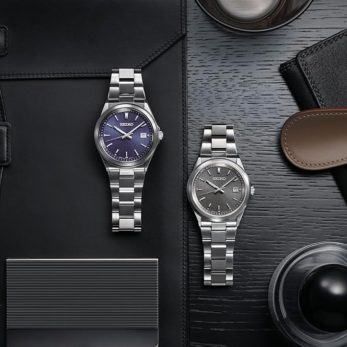 SEIKO SELECTION S SERIES PREMIUM SOLAR RADIO WAVE SILVER & BLUE MEN WATCH SBTM349